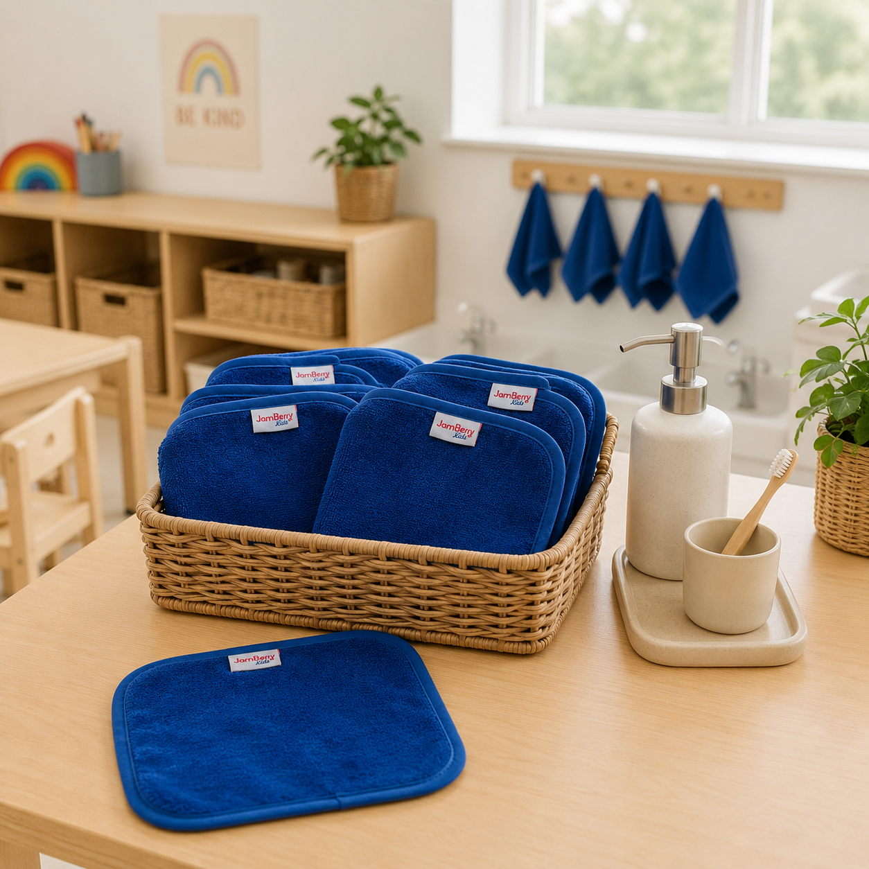 JamBerry Face Washers in early education basket daycare